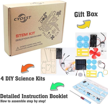 4 in 1 Solar Power & Electric Motor STEM Kits,Science Experiment Projects for Kids Beginners,Electronic Assembly Solar Powered Toy Kit,DIY Educational Engineering Experiments for Boys and Girls