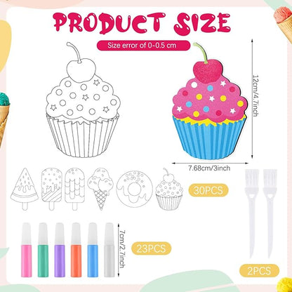 30 Sets Sand Art Kit Crafts for Kids 30 Sand Art Pictures with 23 Colored Sands DIY Sweet Treat Craft Sand Paintings with Brushes for Children DIY Arts Educational Learning Activity