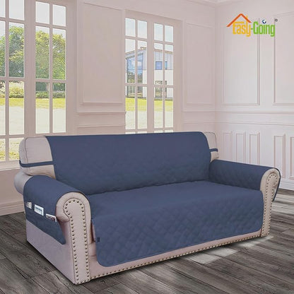 Easy-Going Waterproof Oversized Loveseat Covers Leakproof Couch Cover for 2 Cushion Couch Sofa Cover Washable Sofa Slipcover Non-Slip Furniture Protector with Pocket for Pets (Medium-XL, Navy)