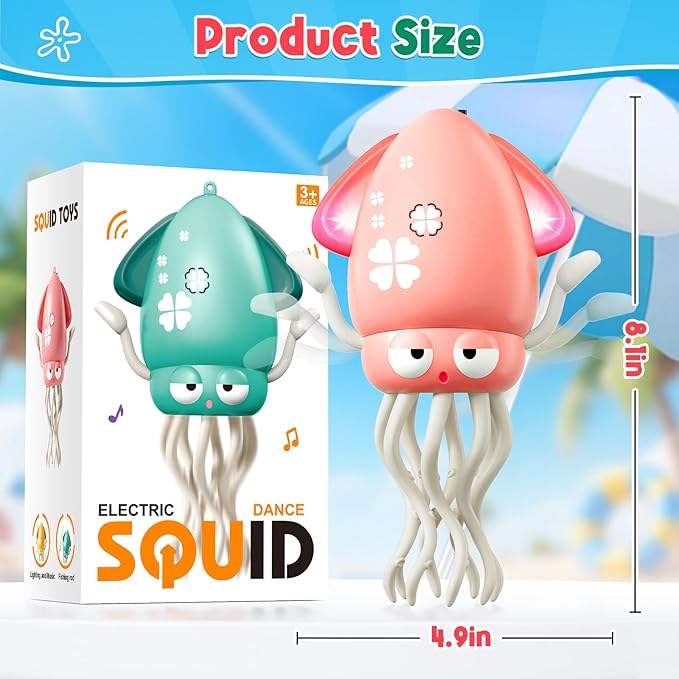 Dancing Squid Baby Girls Toy, Infant Tummy Time Toys for 3-6 Months, Interactive Crawling Octopus with Music and Light for 6-12, 12-18 Learning Walking Toy for Toddlers 1 Year Old Birthday Gifts