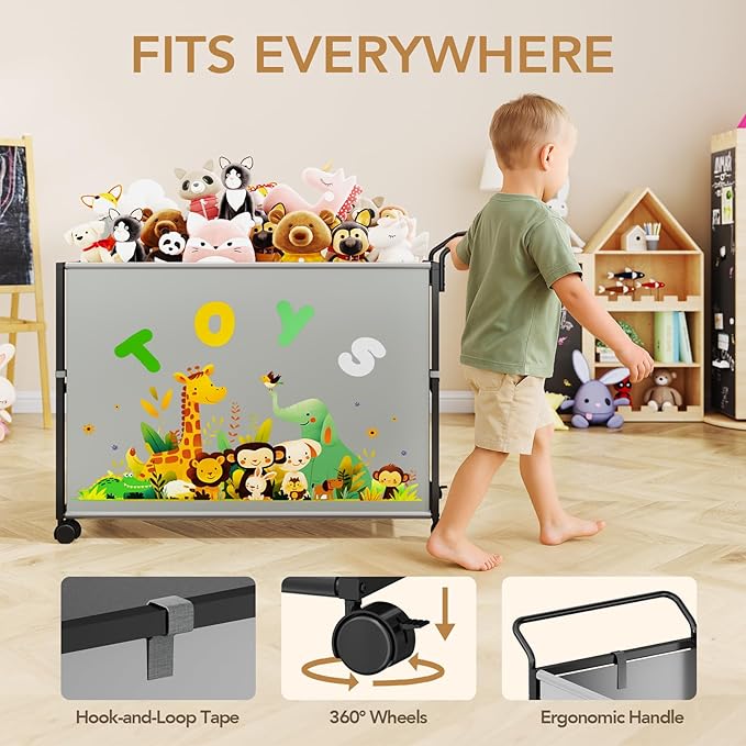 BBLIKE Toy Box for Kids - 200L Extra Large Toy Chest Storage with Wheels for Boys and Girls, Toy Organizer Bin for Stuffed Animals, Toy Basket for Bedroom, Nursery, Living Room, Playroom, Gray