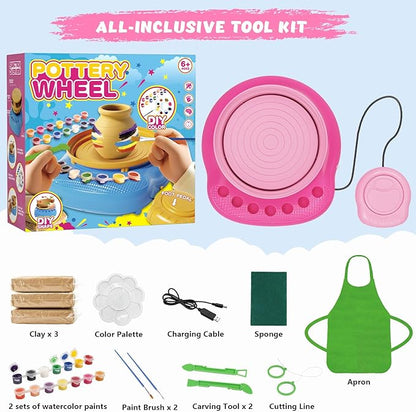 TingingYuli Pottery Wheel for Kids with Clay Kit - Arts and Crafts for Kids Ages 6-8 8-12, Complete Pottery Kit with Air Dry Clay and Painting Tools, Easter Christmas Birthday Gift for Boys Girls