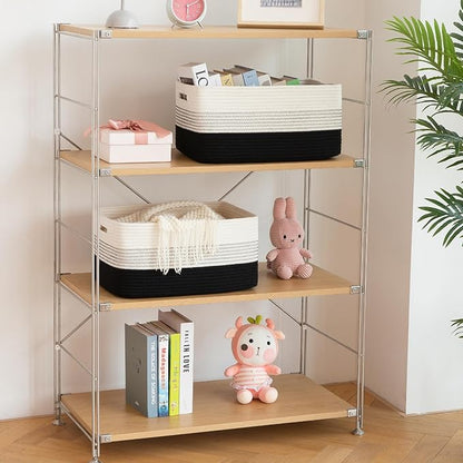 OIASKET Large Storage Basket for Organizing, Woven Rope Basket for Shelves, Closet Organizer Bins for Clothes, Blanket, Toys, Baby Nursery Storage, 17.7" x 13" x 7.87", 2 Packs Gradient Black