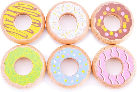 New Classic Toys 10629 Wooden Pretend Play Kids Donuts Set Cooking Simulation Educational Color Perception Toy for Preschool Age Toddlers Boys Girls