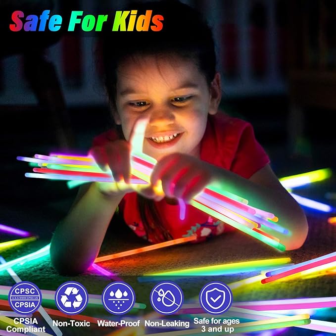 BUDI 500Pcs Glow Sticks Party Favors for Kids Adults GlowStick Bulk 8 Colors 8 Inch for Glow Necklace Bracelets Glasses Glow in the Dark Party Favor Halloween Party Decorations Halloween Party Favors