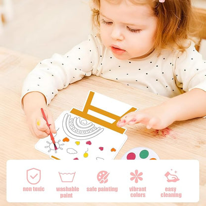 GOAUS Valentines Day Gifts for Kids, 24 Pack Easel-Shaped Valentines Cards with Watercolor Paint Sets for School Boys Girls Classroom Preschool Party Favors Class Prizes