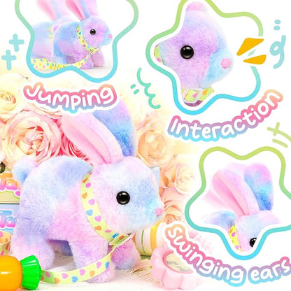 Tagitary Easter Bunny Plush Toys Hopping Easter Stuffed Bunny with Sounds,Wiggling Ears,Jumping,Twitching Mouth and Nose,Easter Basket Stuffer Decor School Prize Birthday Gift for Kids