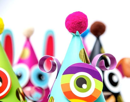 Glittery Garden 24 Pcs Party Hats Birthday Activity Kit with Stickers - Kids Fun Arts & Crafts. Make Your Own Animal & Monster Theme Party Favors & Game Supplies