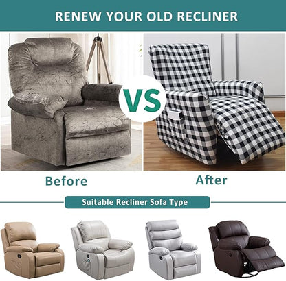 NILUOH Stretch Recliner Cover 4 Pieces Electric Power Lift Recliner Chair Cover Reclining Couch Cover Anti-Slip Fitted Furniture Protector with Side Pocket