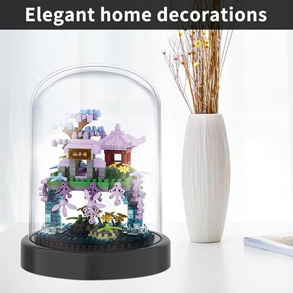 CAXIMSY Cherry Blossom Tree House Building Block Sets with Acrylic Display Box Chinese Architecture of Peach Blossom Bonsai Treehouse Micro Mini Building Set Toy Gift for Kids Adults（305 Pieces）