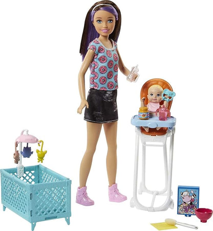 Barbie Skipper Babysitters Inc Dolls & Accessories, Set with Skipper Doll, Color-Change Baby Doll, High Chair & Crib Furniture