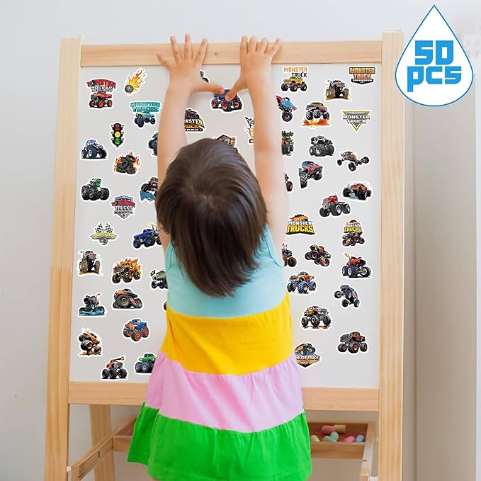 KEFAN Monster Truck Party Favor Supplies including Cartoon Monster Truck Theme Gift Bags, Wristbands, Stickers, Badge, for Monster Truck Theme Boy's Birthday Party Gift