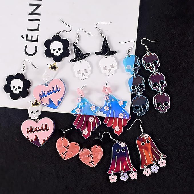 2Pcs Halloween Earring Resin Molds Ghost Skull Skeleton Pendant Silicone Mold Heart Jewelry Epoxy Resin Casting Mould with Hole for DIY Keychain Necklace Bracelet Decor Women Girl Craft