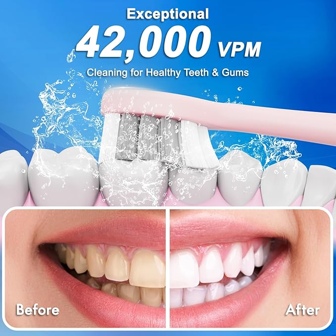 Portable Electric Soft Toothbrush with Travel Case, 90-Day Largest Battery Life, 10 Brush Heads, 5 Modes Deep Clean, Ergonomically-Designed for Enhanced Comfort - Ideal Gift for Adults & Kids