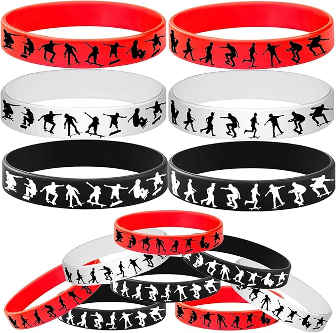 48PCS Skateboard Rubber Bracelets Sport Silicones Wristbands Party Supplies-Skateboard Themed Party Decorations Birthday Baby Shower Party Favors