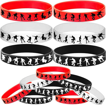 48PCS Skateboard Rubber Bracelets Sport Silicones Wristbands Party Supplies-Skateboard Themed Party Decorations Birthday Baby Shower Party Favors