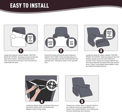 KinCam Recliner Covers, Stretch Reclining Chair Covers, Recliner Sofa Slipcovers Stripe Jacquard Recliner Couch Covers Furniture Protector Covers for Pet Kid (1 XL Seater, Chocolate)