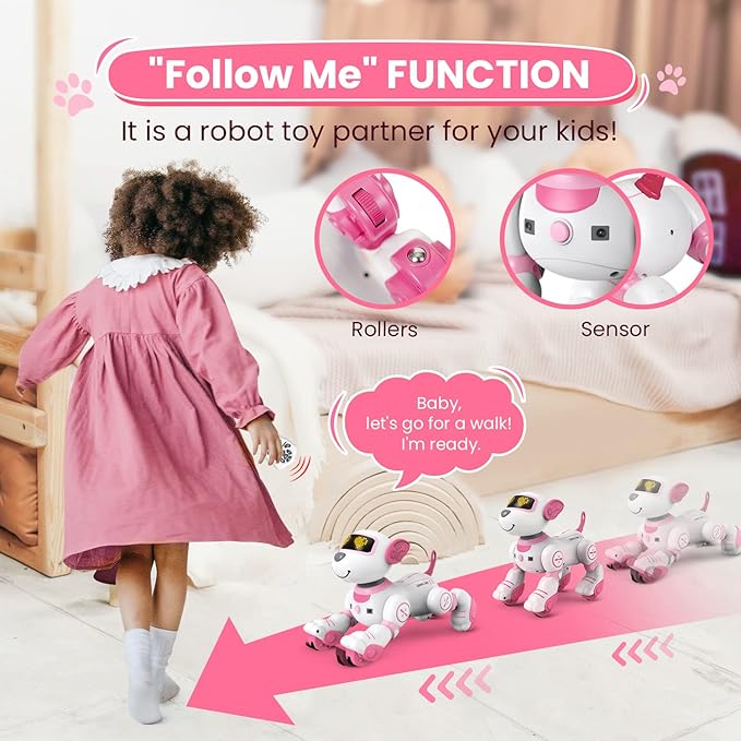 Robot Dog Toys for Girls Toys Interactive Robot Toy FollowMe Robot for Kids 5-7 Intelligent Remote Control Dog with Sing Dance Robotics for Kids Age 3 4 5 6 7 Chrismas Birthday Gifts Girls