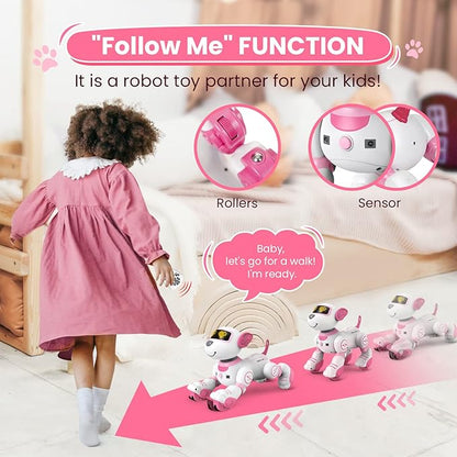 Robot Dog Toys for Girls Toys Interactive Robot Toy FollowMe Robot for Kids 5-7 Intelligent Remote Control Dog with Sing Dance Robotics for Kids Age 3 4 5 6 7 Chrismas Birthday Gifts Girls