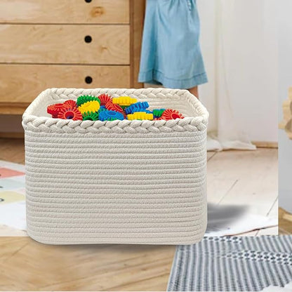 COMFY-HOMI 3Pack Small Woven Cotton Rope Basket for Organizing, Gift Baskets for Handles, Empty Gift Baskets, Medium Rope Basket|13.5" x 11" x 9.5" home decor for Living Room, Bathroom