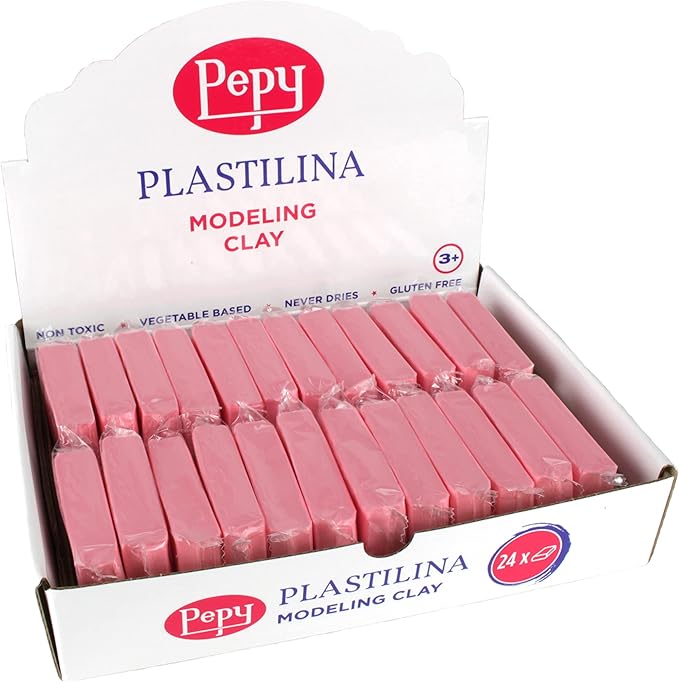Pepy Plastilina Reusable and Non-Drying Modeling Clay; Set of 24 Bars, 1.4 Ounce Each, Perfect for Arts and Crafts Projects, Pink