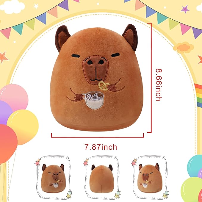 Capybara Plush Toy Birthday Gift - Huggable Capybara Stuffed Animal Pillow for Kids, Unique Gift Idea with Free Mesh Bag and Greeting Card, 9 Inch
