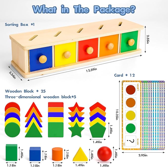Montessori Toys Wooden Color & Shape Sorter Toys for Toddlers 1-3, Matching Box Sorting Blocks Manipulatives Preschool Learning Educational Toys for 1 2 3 4 Year Old Boy Girl Kid Gifts