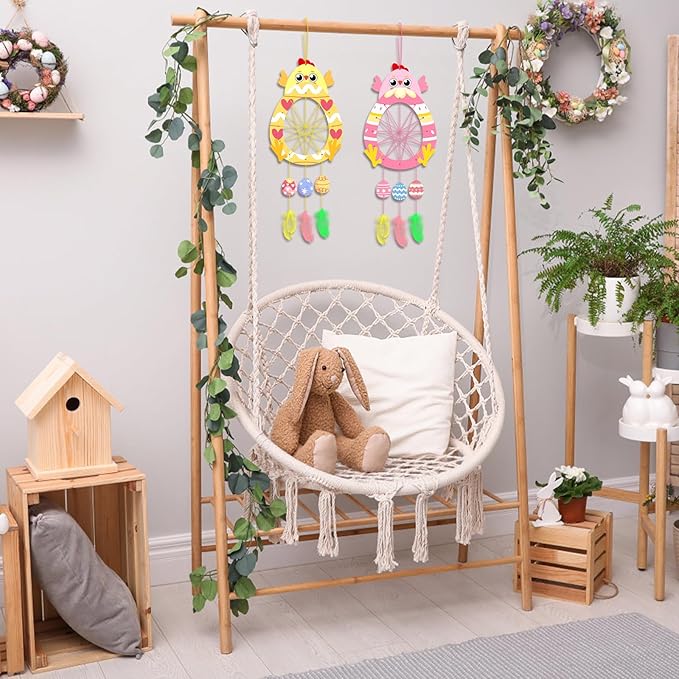 Fennoral 5 Pack Easter Chick Craft for Kids Paint You Own Chick Dream Catcher Craft Kit for Kids DIY Coloring Wooden Easter Arts and Crafts for Art Activity Project Project Easter Decoration