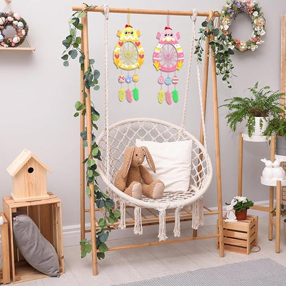 Fennoral 5 Pack Easter Chick Craft for Kids Paint You Own Chick Dream Catcher Craft Kit for Kids DIY Coloring Wooden Easter Arts and Crafts for Art Activity Project Project Easter Decoration