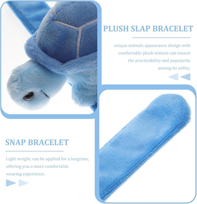 Gadpiparty Animal Slap Bracelets Turtle Snap Bands Stuffed Animals Huggers Plush Hug Slap Wristband Animal Slap for Kids Party Favors Supplies Sky-Blue