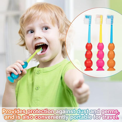 Kids Toothbrush - Soft Bristles with Suction Cup for Easy Storage, Toddler Toothbrush Children Sized Brush Head, Girl & Boy Set, Pack of 4