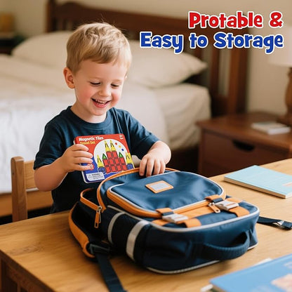 WMXDU Mini Magnetic Tiles with Iron Case, Magnetic Building Toys Kid's Travel Essential Portable Creativity On-The-Go Magnet Blocks STEM Travel Toys for Toddler Boys Girls Ages 3+, 26-Piece