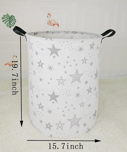 19.7 Inch Round Laundry Clothes Hamper Laundry Basket with Handles,Storage Organizer Bins Laundry Gift Basket for Room, Bedroom Decor (Grey Star)