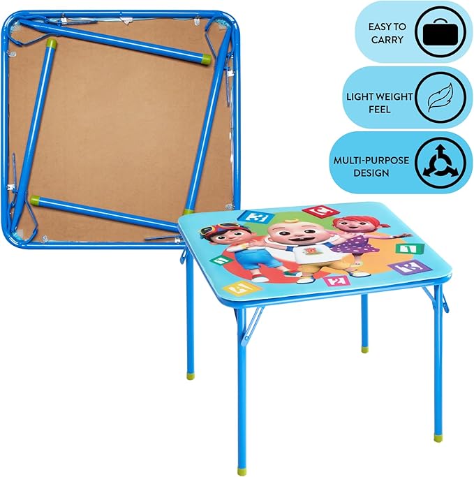 Idea Nuova Cocomelon 3 Piece Children's Activity Square Table and 2 Folding Chairs Set, Ages 3+