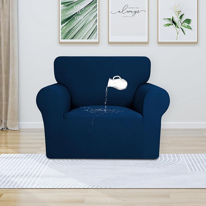 PureFit 100% Dual Waterproof Couch Cover Slipcovers for Couches and Sofas - Stretch Non Slip Fleece Sofa Covers Washable, Leakproof Furniture Protector for Kids, Pets, Dog (Chair, Navy)