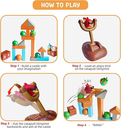 Newly Licensed Angry Birds Toys Playsets Build N’ Launch Construction Brick Assembly Building Blocks Sets Pig City Strike 2 Takedown Space Planet Game Catapult Slingshot Gift Box 33pcs