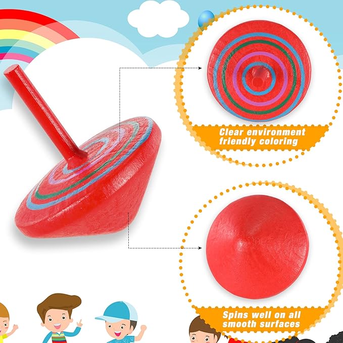Aoriher Wood Spinning Tops for Kids, Colorful Wooden Gyroscopes Toy, Educational Kindergarten Toys, Rainbow Spin Tops for Games Party Favors Birthday Gifts(24 Pieces)