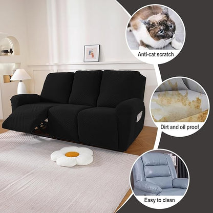 NORTHERN BROTHERS Recliner Sofa Covers 3 Seater - Reclining Sofa Covers Couch Covers for Reclining Couches Reclining Couch Covers, Black