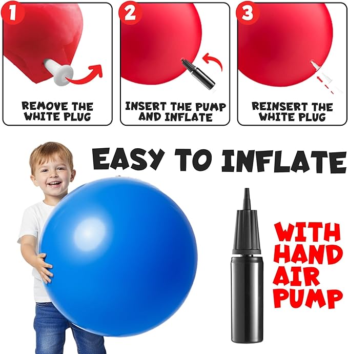 PlayBolt Jumbo 18-Inch Playground Balls (2 Pack, Red & Blue) - Giant Large Inflatable Rubber Kickball for Kids and Toddlers, Boys & Girls Backyard, Sports, Gym, Recess, Indoor & Outdoor Games w/Pump