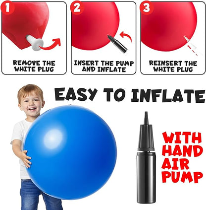 PlayBolt Jumbo 18-Inch Playground Balls (2 Pack, Red & Blue) - Giant Large Inflatable Rubber Kickball for Kids and Toddlers, Boys & Girls Backyard, Sports, Gym, Recess, Indoor & Outdoor Games w/Pump