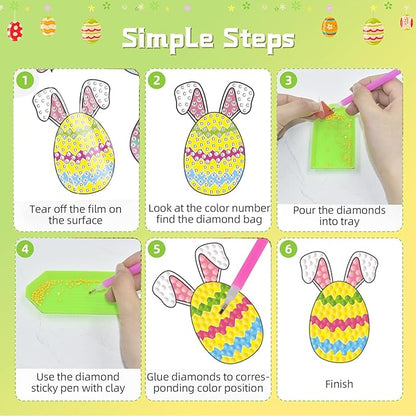 Junrife Easter Diamond Craft Kits Stickers for Kids,Gem Kids' Paint by Number Kits Mosaic Sticker - Best Gifts for Girls Ages 8-12 Easy for Kids Adult Beginners