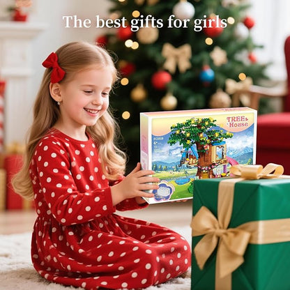 Treehouse Girls Forest Building Set 731PCS Compatible with Lego Friends, Fun Tree House Building blocks Kit Toys with Cat, Slide and Sky Hammock, Christmas Birthday Gifts for Kids Girls 6-12 Years Old