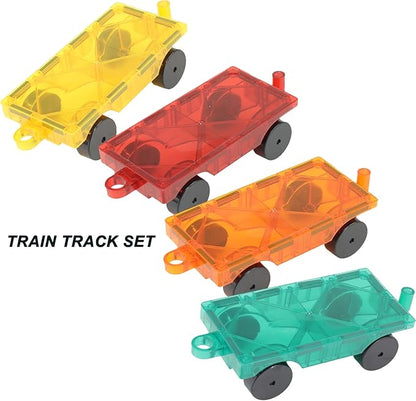 Magnetic Tiles Car Building Kit for Toddlers, 4 PCS Magnet Construction Trucks, STEM Toys for 3-8 Year Old Boys Girls, Educational Vehicle Engineering Set