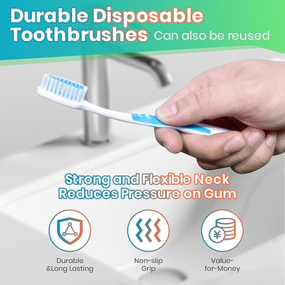 30 Pack Bulk Toothbrushes with Covers, Individually Wrapped Tooth Brush Pack for Adults & Kids, Disposable Toothbrush Medium Soft for Travel, Donations, Hotels