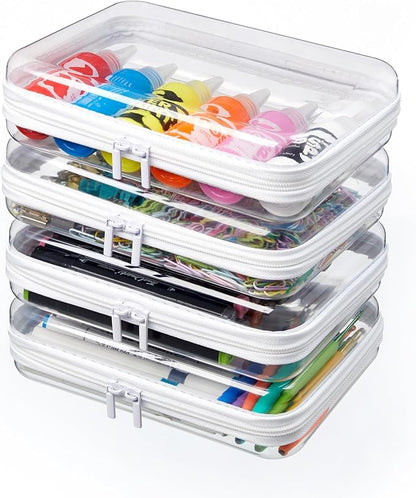MACOPRO 4 PCS Small Clear Hard Shell Zipper Case, Clear Hard Shell Pencil Case with Zipper, Transparent Pencil Box & Zipper Pouch for School, Office & Art Supplies
