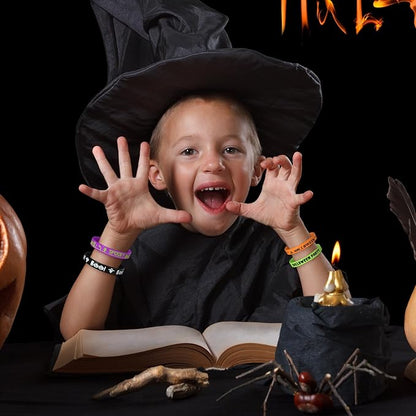 NEBURORA 48 Pcs Halloween Rubber Bracelets Silicone Wristbands Halloween Party Favors Trick or Treat Gifts Goodie Bag Stuffers