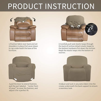 Easy-Going Recliner Stretch Sofa Slipcover Sofa Cover 1 Piece Furniture Protector Couch Soft with Elastic Bottom Kids,Polyester Spandex Jacquard Fabric Small Checks(Oversize Recliner,Natural)