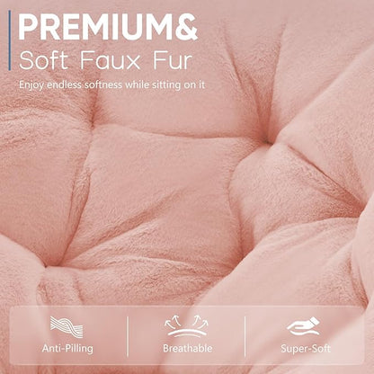 DUMOS Comfy Saucer Chairs, Faux Fur Lounge Bedroom Living Room Flexible Folding Seating for Kids Adults Soft Padded Metal Frame Modern for Home Office Pink