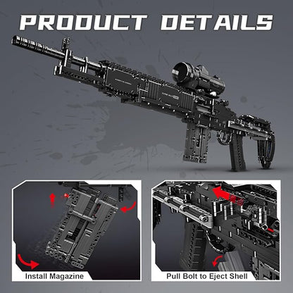 Finger Rock MK14 Building Blocks Set for Adults, 1:1 Simulation Model Toy with Shooting Function, Cool DIY Collectible Building Bricks Gifts for Boys 14+, 1606 Pcs