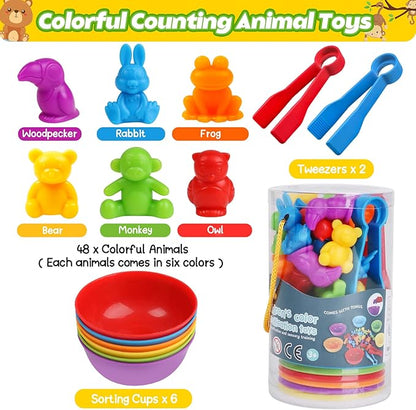 Counting Animals Color Sorting Matching Games with Sorting Bowls Montessori Sensory Early Educational Toys Learning Fine Motor Skill & Counting Math Toys Gift for 3 4 5 Year Old Boys Girls